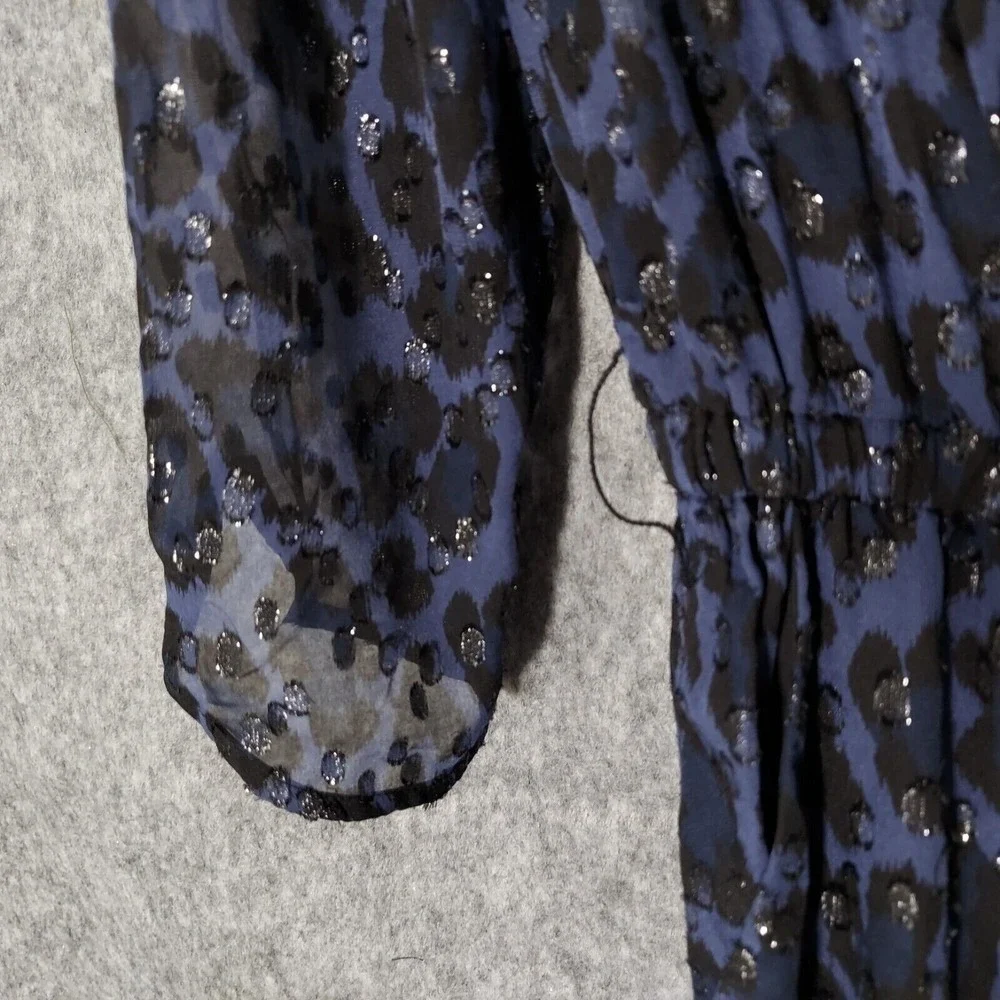 Kate Spade Jumpsuit Women 0 Navy‎ Silk Leopard Swiss Dot Metallic Retro Party